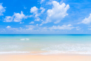beautiful tropical beach with blue sky and white clouds abstract texture background. copy space of s