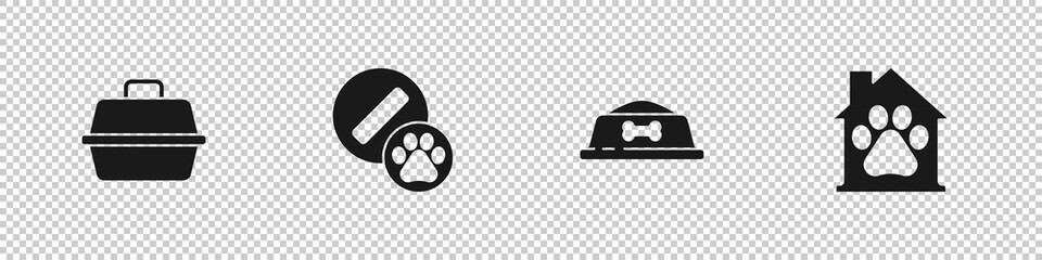 Poster - Set Pet carry case, Dog pill, food bowl and house icon. Vector