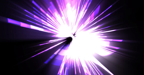 Futuristic lens flare. Light explosion star with glowing particles and lines. Beautiful abstract rays background.