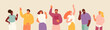 Group of friendly people talking hello. Welcome gestures welcome vector illustration