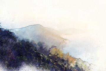 Wall Mural - Abstract mountains hill on watercolor illustration painting background.