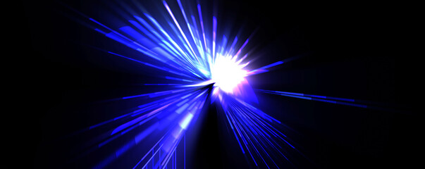 Futuristic lens flare. Light explosion star with glowing particles and lines. Beautiful abstract rays background.