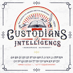 Wall Mural - Font Custodians of intelligence. Craft retro type