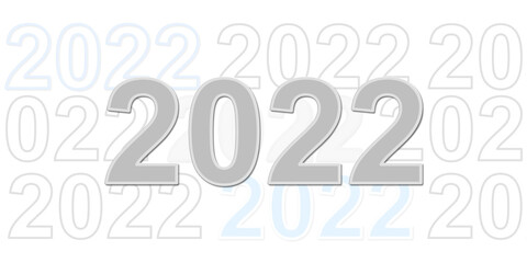 Number 2022 written repeatedly on a white background, minimal new year backgrou