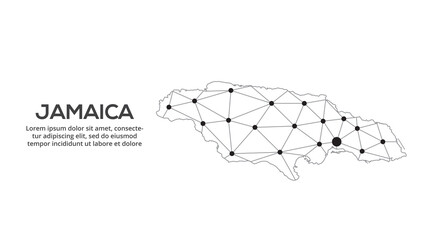 Poster - jamaica communication network map. vector image of a low poly global map with city lights. map in th