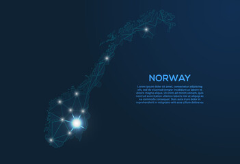 Poster - norway communication network map. vector low poly image of a global map with lights in the form of c