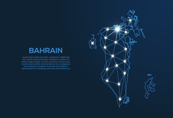 Poster - bahrain communication network map. vector low poly image of a global map with lights in the form of 
