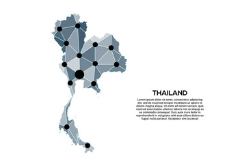 Poster - thailand communication network map. vector image of a low poly global map with city lights. map in t