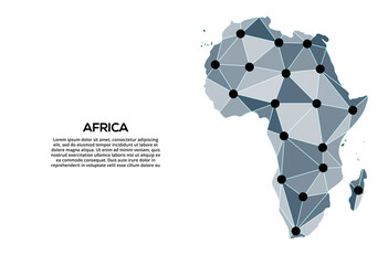 Poster - africa communication network map. vector image of a low poly global map with city lights. map in the