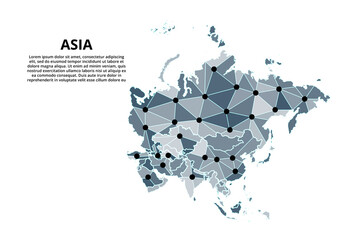 Aufkleber - asia communication network map. vector image of a low poly global map with city lights. map in the f