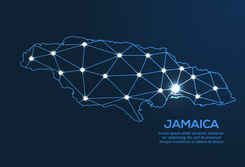 Aufkleber - jamaica communication network map. vector low poly image of a global map with lights in the form of 