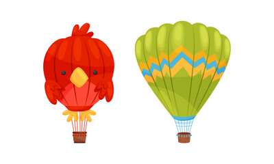 Poster - Hot Air Balloon as Light Aircraft with Envelope Containing Heated Air and Gondola or Basket Vector Set