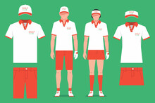 Golf Clothes. Men's And Women's T-shirt Design Template, Cap And Shorts. Sports Uniform