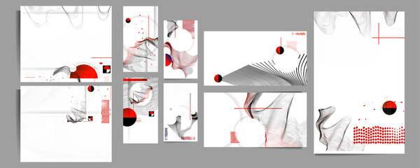 Wall Mural - Poster design Japanese style templates set invitations to lines abstract background for book cover texture brochure
