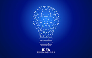 Poster - Vector light bulb from dot connect line circuit board with brain inside. Concept of business plan and creative idea.