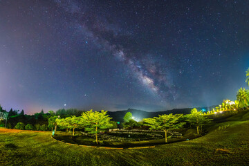 Wall Mural - the milky way on the top camping ground on the hill.
