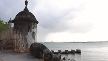 Old San Juan, Puerto Rico, Atlantic Ocean View From Fort San Felipe Del Morro On Cloudy Day