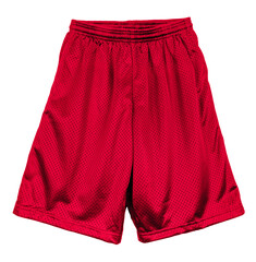 Wall Mural - Blank mesh short pants color red front view on white background
