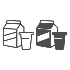 Poster - Bag and glass of milk line and solid icon, dairy products concept, Paper bag with milk sign on white background, milk box with glass icon in outline style for mobile and web design. Vector graphics.