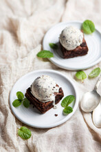 Brownie With Mint Chocolate Chip Ice Cream