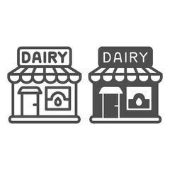 Poster - Dairy Store line and solid icon, dairy products concept, Milk Shop building sign on white background, Milk Store showcase icon in outline style for mobile concept and web design. Vector graphics.