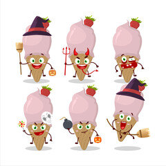 Poster - Halloween expression emoticons with cartoon character of ice cream strawberry