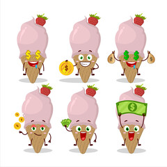 Sticker - Ice cream strawberry cartoon character with cute emoticon bring money