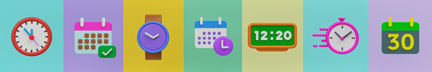 Poster - Time and Date related icons set. minimal sign collection banner. 3d rendering