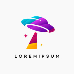 Wall Mural - modern wavy ufo logo design vector template