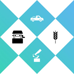 Wall Mural - Set Well, Wooden axe, Pickup truck and Wheat icon. Vector