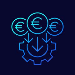 Poster - cost reduction, line icon with euro, vector