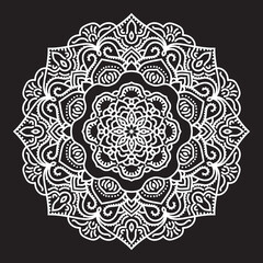Wall Mural - abstract mandala graphic design decorative elements isolated on black color background for ancient g