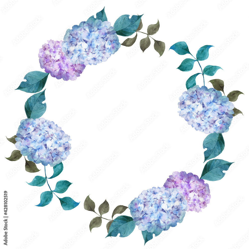 紫陽花のリース 水彩イラスト Fototapety