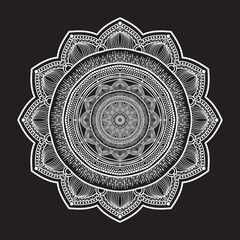 Wall Mural - abstract mandala graphic design decorative elements isolated on black color background for ancient g