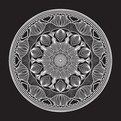 Wall Mural - abstract mandala graphic design decorative elements isolated on black color background for ancient g