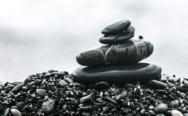 Stone pebbles by the sea.