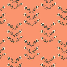 Flower stems arranged in V shape that resembles arrows in white, black and peach colors. Simple floral coral seamless vector pattern. Great for home décor, fabric, wallpaper, gift wrap, stationery etc
