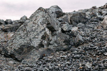 Wall Mural - Mining process. Rocks for mining. Big gray limestone.