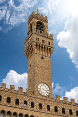 Sticker - Florence, close-up of the clock tower of Palazzo Vecchio (1299) called Torre di Arnolfo, Piazza della Signoria, UNESCO world heritage site, Tuscany, Italy, Europe.
