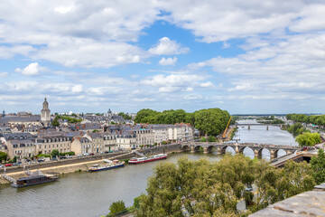 Poster - Angers, France. Scenic view of the city and the Maine river with bridges 