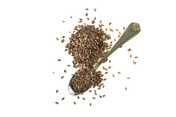 Flax seeds and tea spoon with flaxseeds 