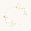 Golden circle frame with floral decor. Elegant luxury style. Vector isolated illustration.