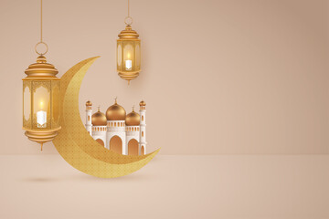 Ramadan or Eid Mubarak background with two hanging lantern