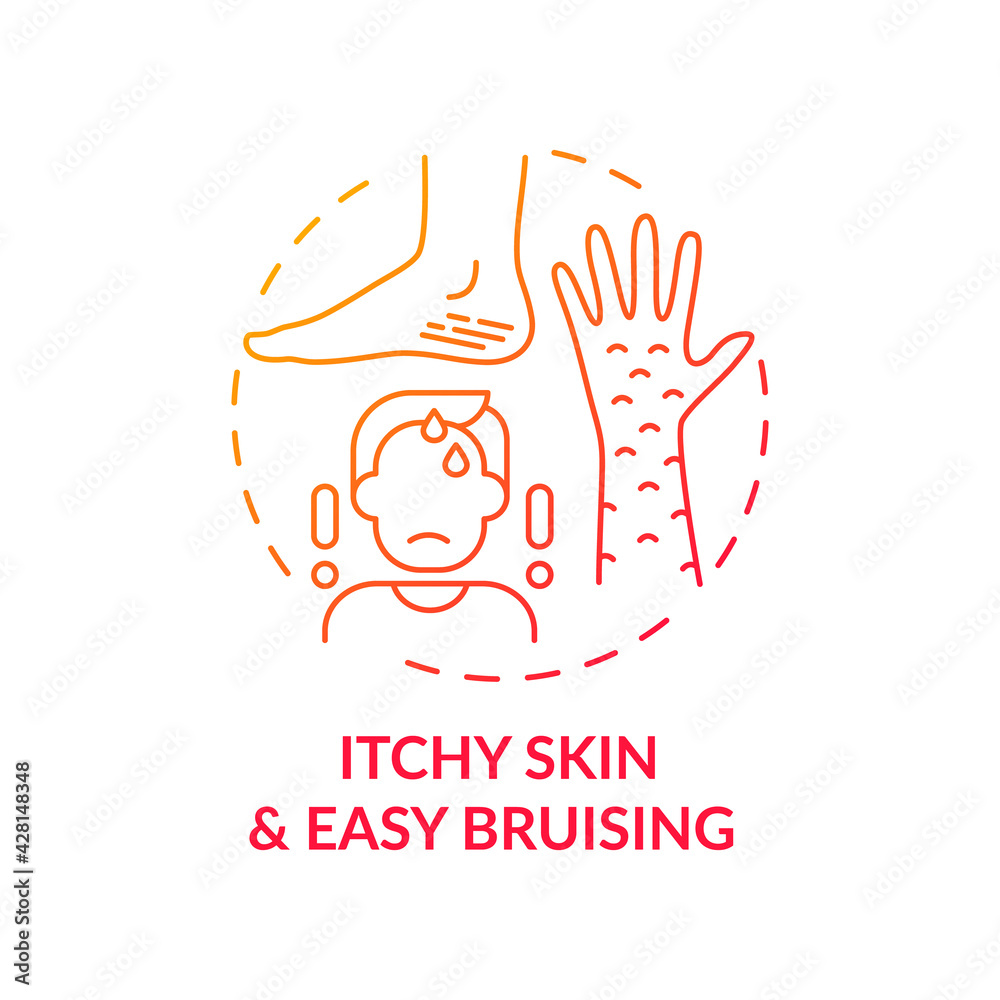 เวกเตอร์ Stock Itchy skin and easy bruising concept icon. Liver disease ...