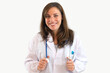 © fabio - Smiling female doctor with stethoscope isolated on white background. Concept of good health care.