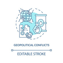 Geopolitical Conflicts Concept Icon. Energy Security Threat Idea Thin Line Illustration. Political Instability. Geographical Arrangements. Vector Isolated Outline RGB Color Drawing. Editable Stroke