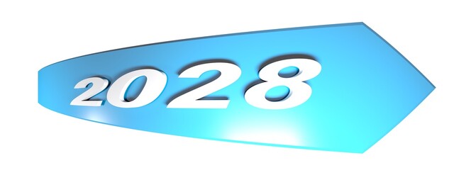 Poster - 2028 blue arrow on white background - 3D rendering illustration