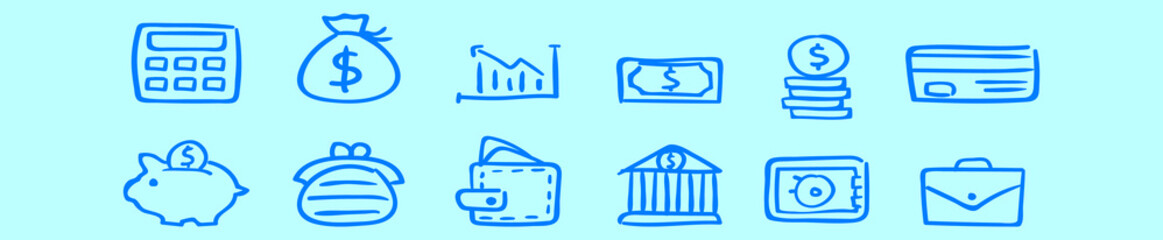 Wall Mural - set of bank cartoon icon design template with various models. vector illustration isolated on blue background