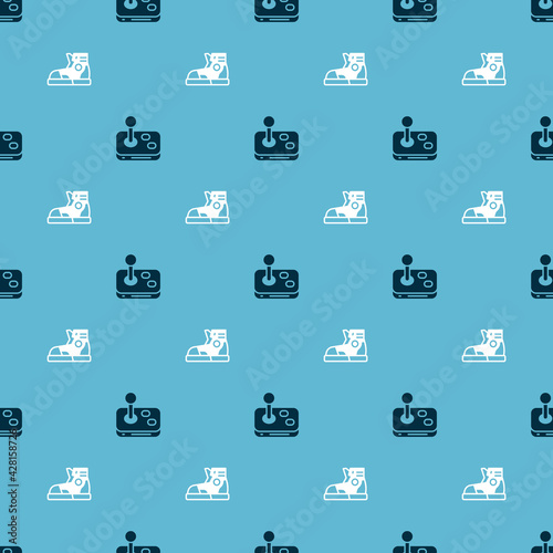 set-joystick-and-sport-sneakers-on-seamless-pattern-vector