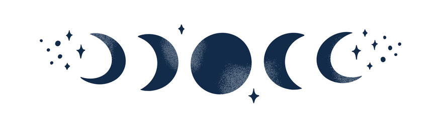 vector moon phase illustration. abstract modern design with crescent moon and stars. celestial mysti
